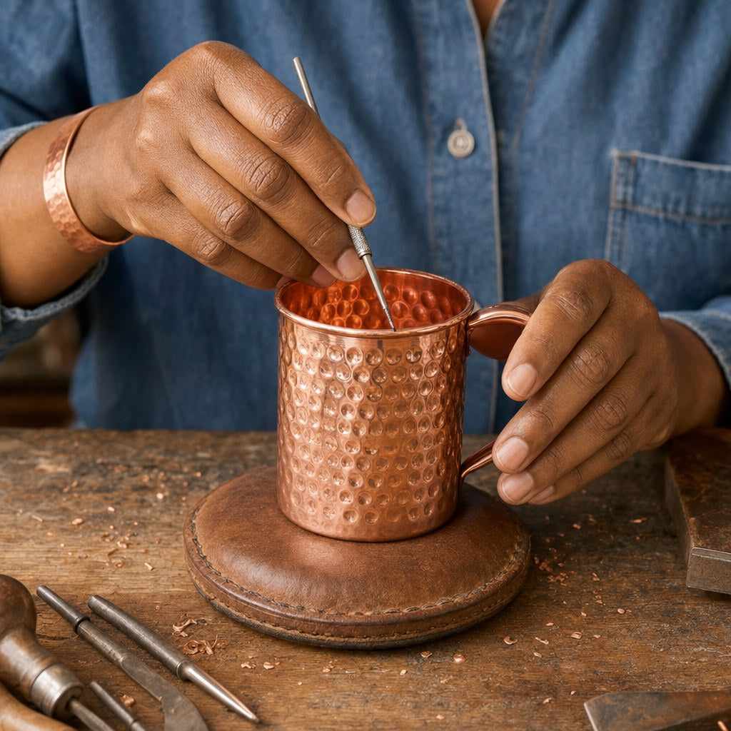 Our founder finishing the Copper Mug 400ml by hand