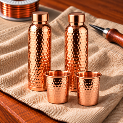 Hammered Copper Gift Set – 2 Bottles & 2 Mugs