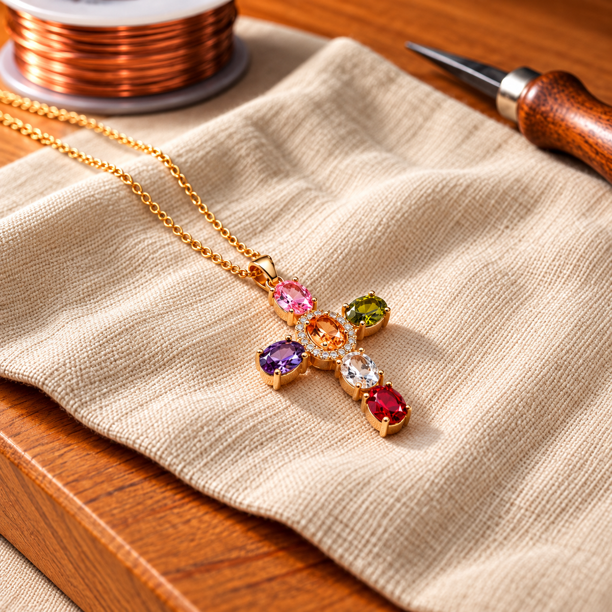 Cross Copper Zircon-laid Pendant with Chain